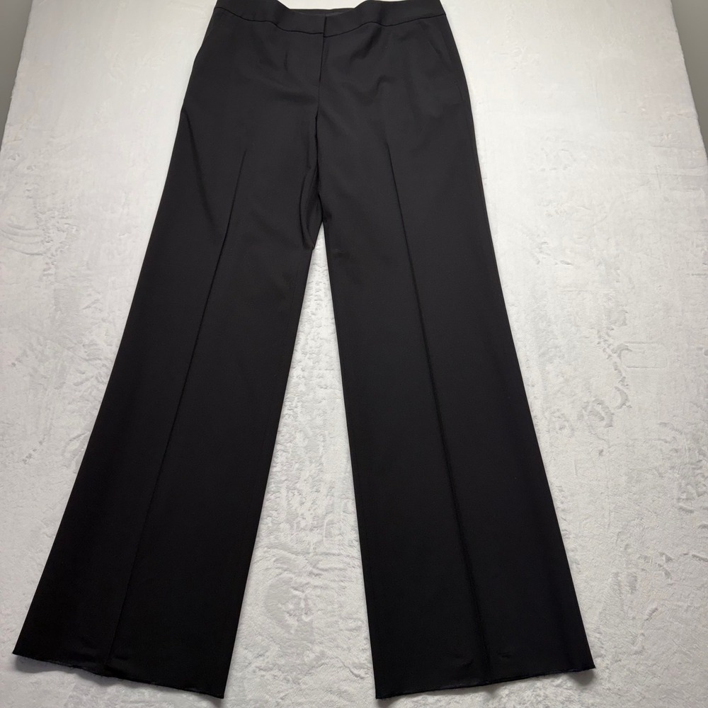 Lafayette 148 New York Pants 10 Black Virgin Wool Stretch Trousers NWT Unhemmed